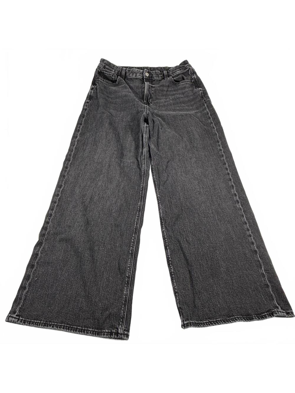 American Eagle Women's Black Wide-Leg Washed-Denim Size 16 Regular